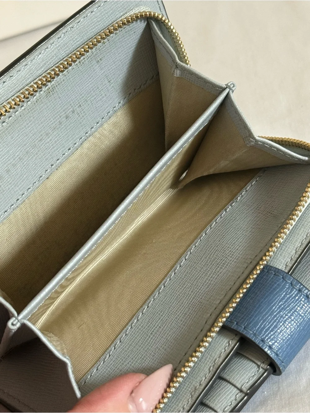 Furla Zip Around‎ Wallet Saffiano Leather Blue Bifold Card Case